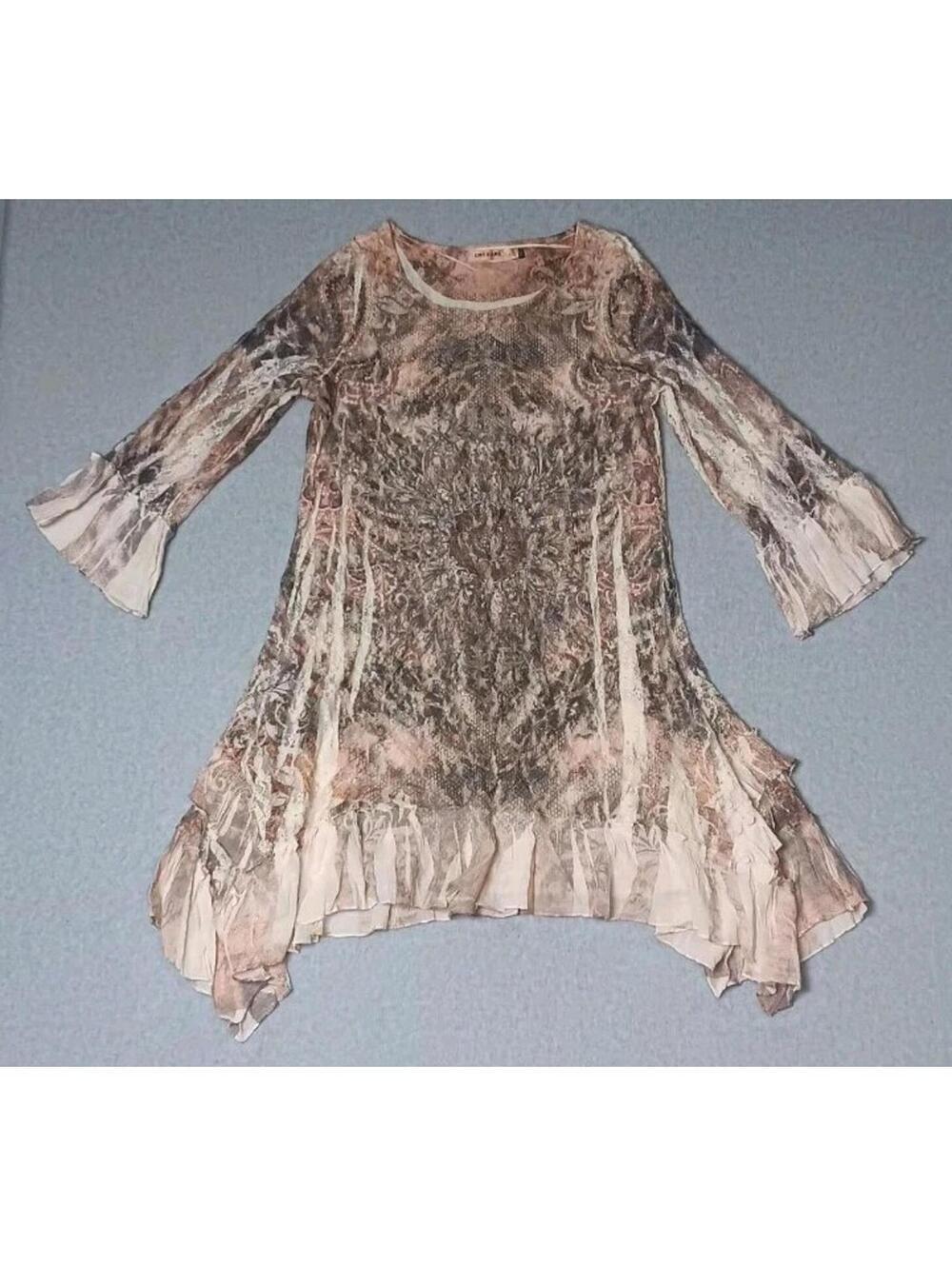 Origami By Vivian Flare Dress Womens Size Medium Multicolor Mandela Lace Ruffled